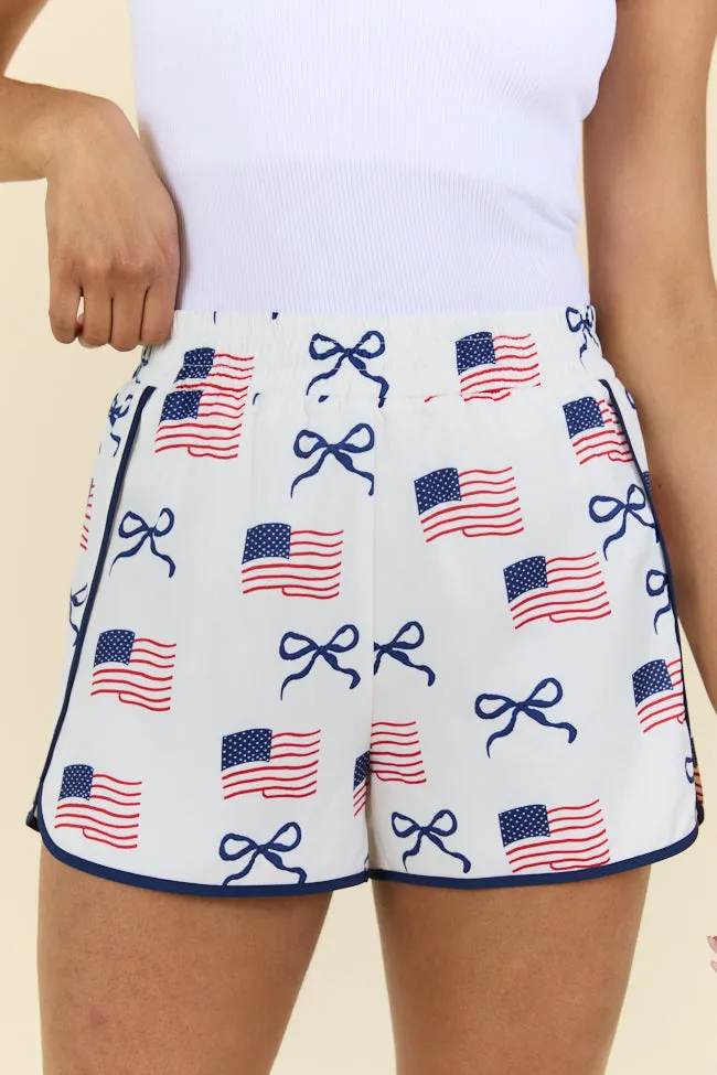 On The Move Flag and Bows Printed Running Shorts SALE sold by Pink Lily