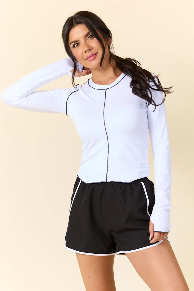 Over Under White Ruched Seamline Active Long Sleeve Top FINAL SALE sold by Pink Lily