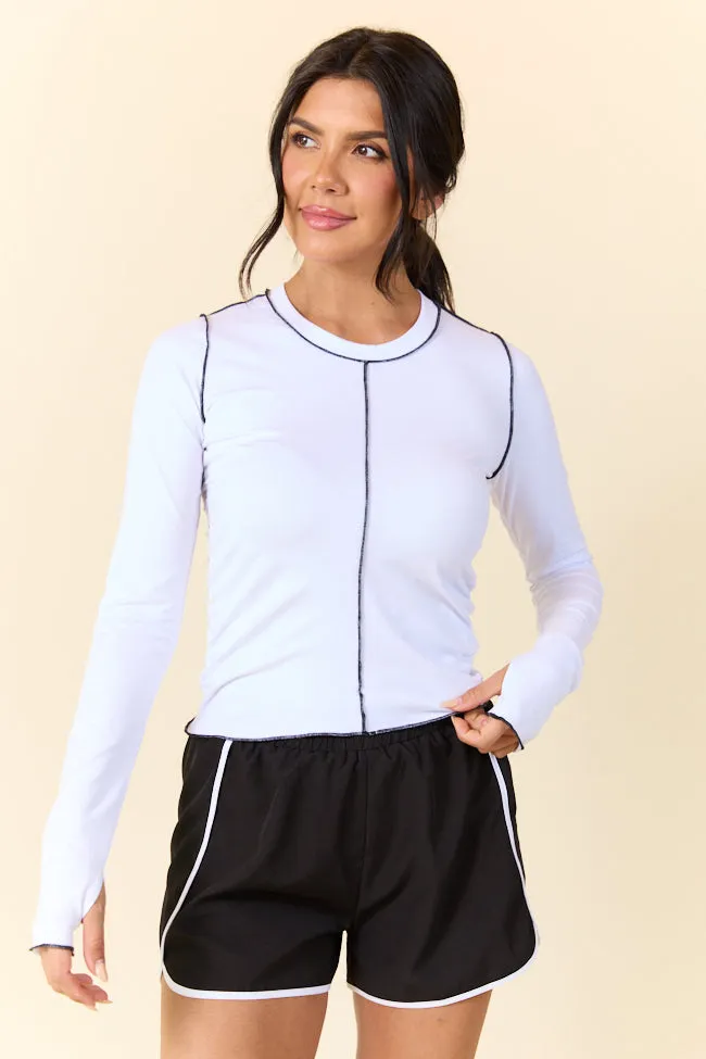Over Under White Ruched Seamline Active Long Sleeve Top FINAL SALE sold by Pink Lily product image thumbnail 3