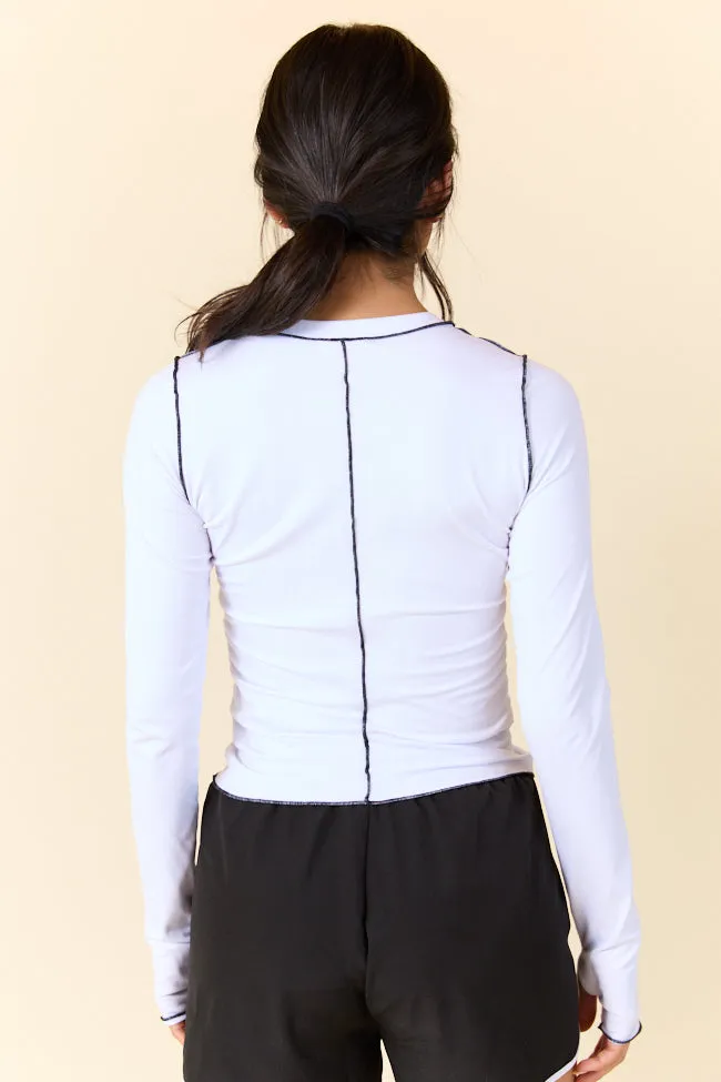 Over Under White Ruched Seamline Active Long Sleeve Top FINAL SALE sold by Pink Lily product image thumbnail 5
