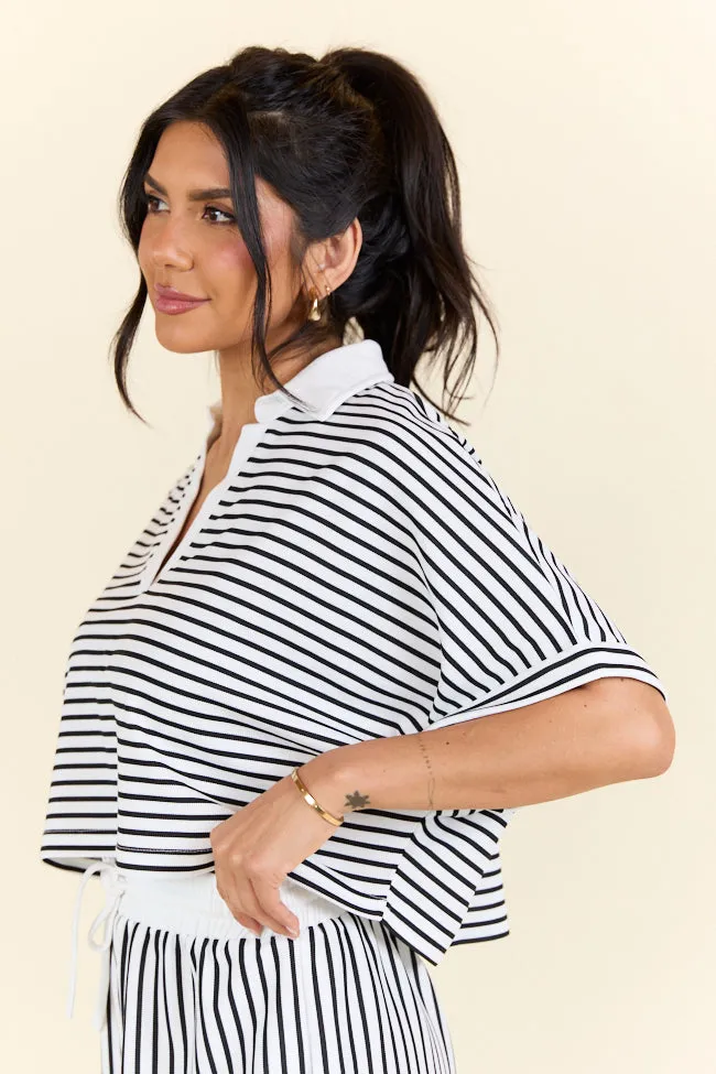 Move With Purpose White And Black Knit Striped Cropped Shirt sold by Pink Lily product image thumbnail 4
