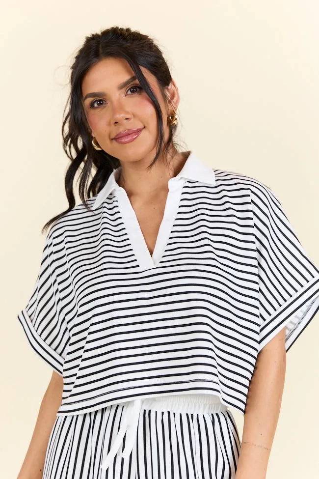 Move With Purpose White And Black Knit Striped Cropped Shirt sold by Pink Lily product image thumbnail 3