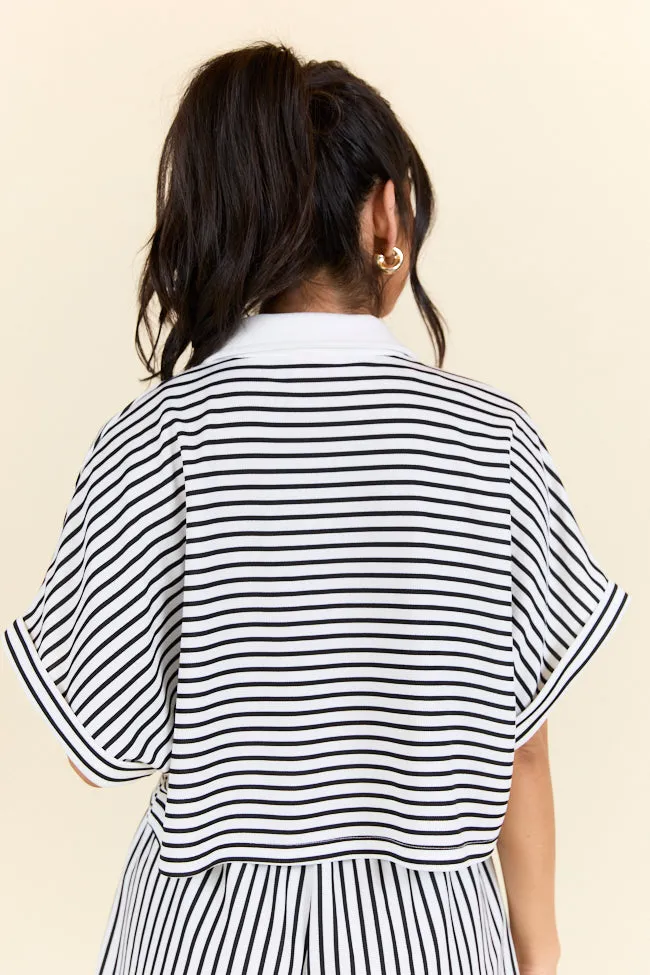 Move With Purpose White And Black Knit Striped Cropped Shirt sold by Pink Lily product image thumbnail 5
