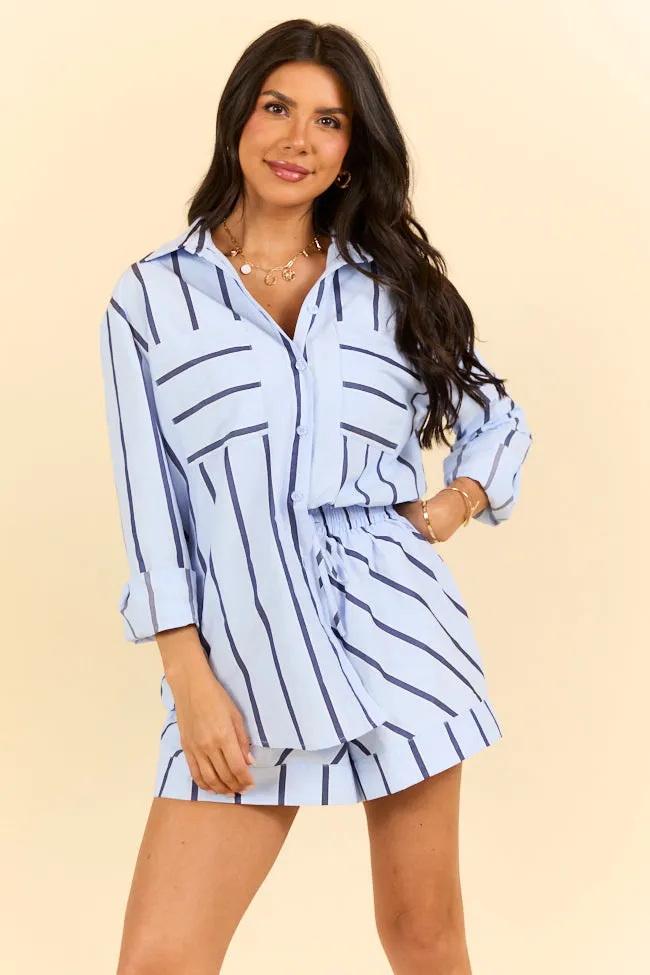 Stay Anchored Light Blue Stripe Button Down Shirt and Shorts Set FINAL SALE sold by Pink Lily