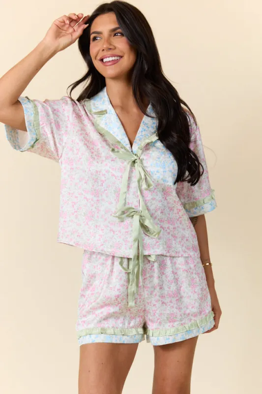 Dreamy Days Mixed Floral Short Sleeve Satin Pajama Top FINAL SALE sold by Pink Lily