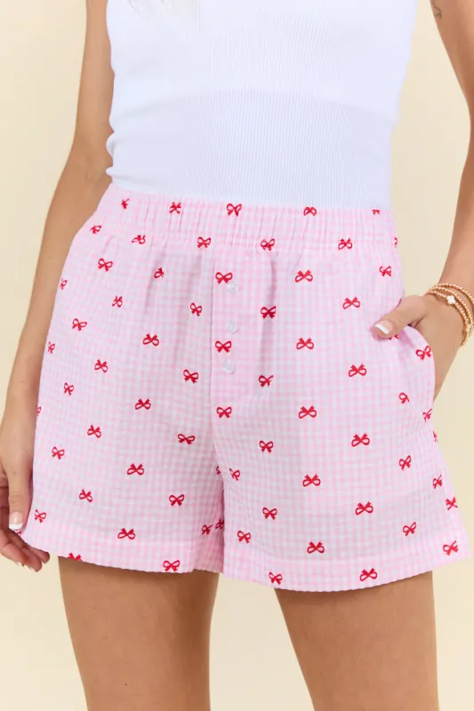 Living My Truth Pink Gingham And Bows Boxer Shorts FINAL SALE sold by Pink Lily