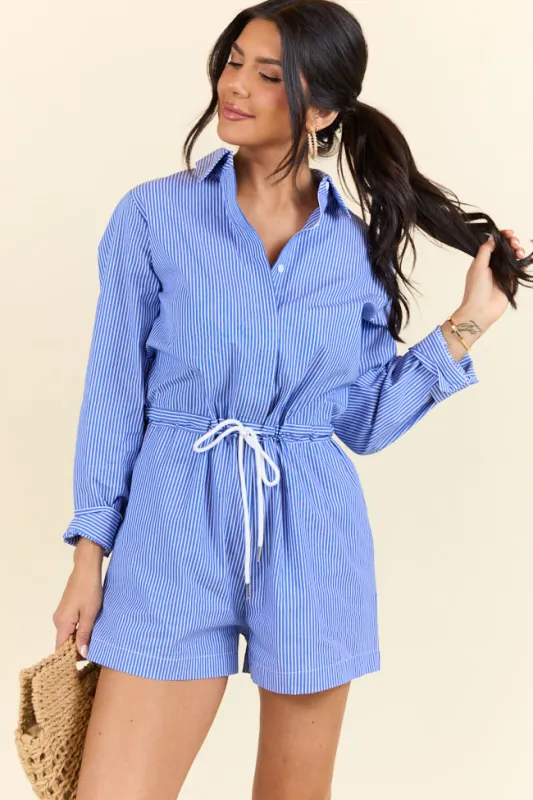 Days Off Blue Stripe Collared Romper SALE sold by Pink Lily