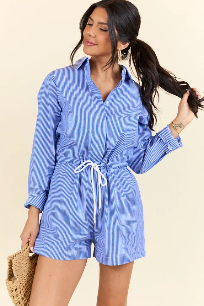 Days Off Blue Stripe Collared Romper FINAL SALE sold by Pink Lily