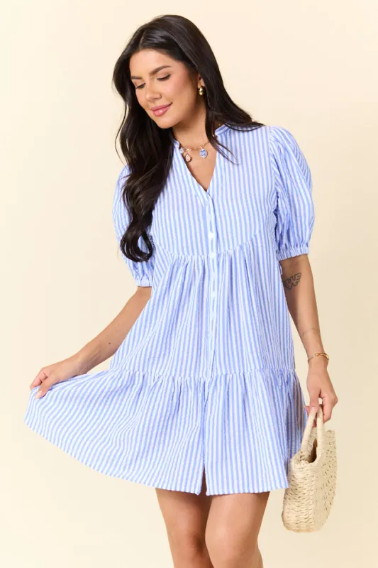Faith In You Blue Striped Collared Mini Dress sold by Pink Lily