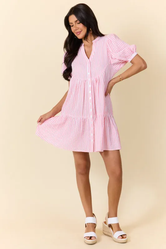 Faith In You Coral Striped Collared Mini Dress FINAL SALE sold by Pink Lily