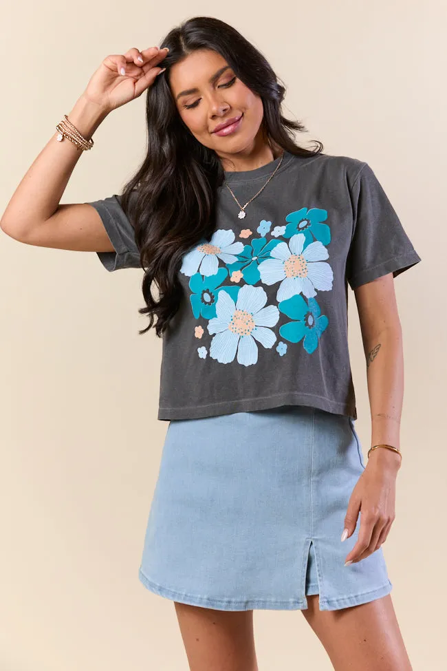 Organic Floral Print Grey Boxy Graphic Tee sold by Pink Lily