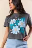 Organic Floral Print Grey Boxy Graphic Tee sold by Pink Lily