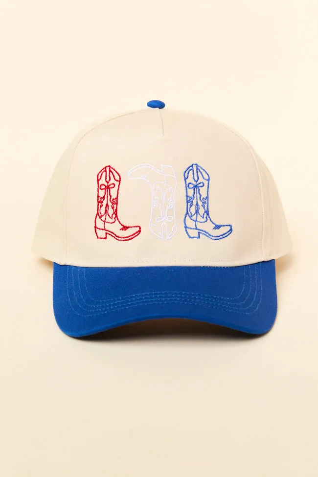 Red White & Blue Cowboy Boot Trucker Hat sold by Pink Lily