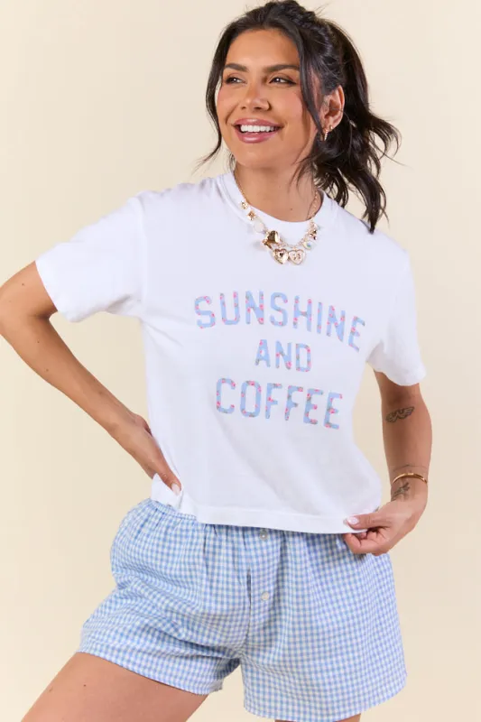 Sunshine And Coffee Floral White Boxy Graphic Tee SALE made by Pink Lily