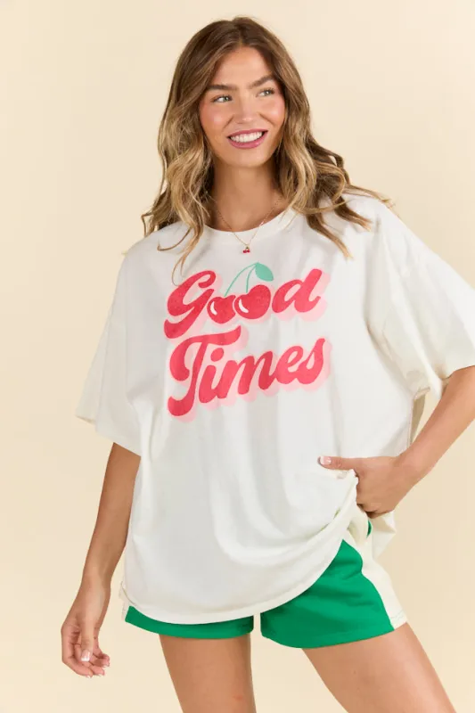 Good Times Cherry Off White Oversized Graphic Tee sold by Pink Lily