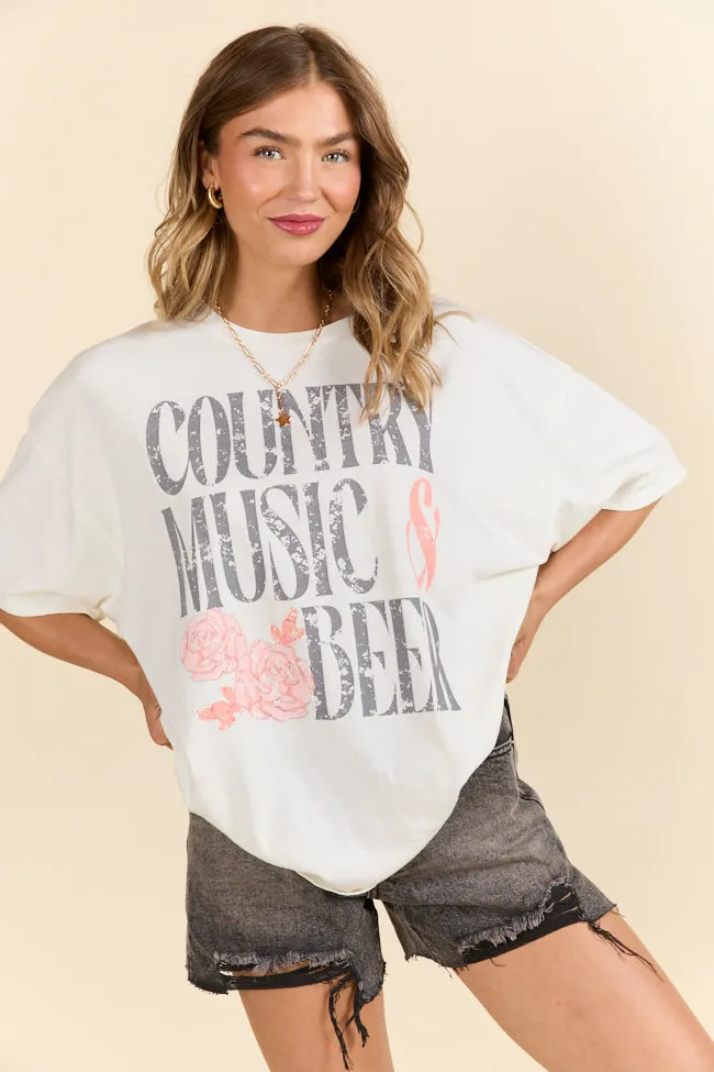 Country Music & Beer Off White Oversized Graphic Tee sold by Pink Lily