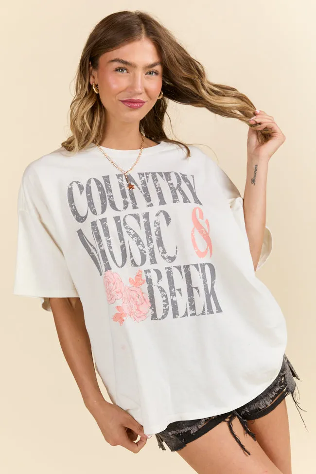 Country Music & Beer Off White Oversized Graphic Tee sold by Pink Lily product image thumbnail 4