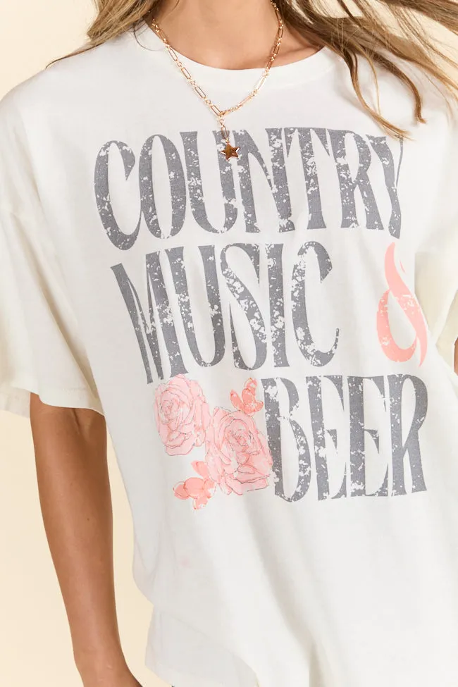 Country Music & Beer Off White Oversized Graphic Tee sold by Pink Lily product image thumbnail 2