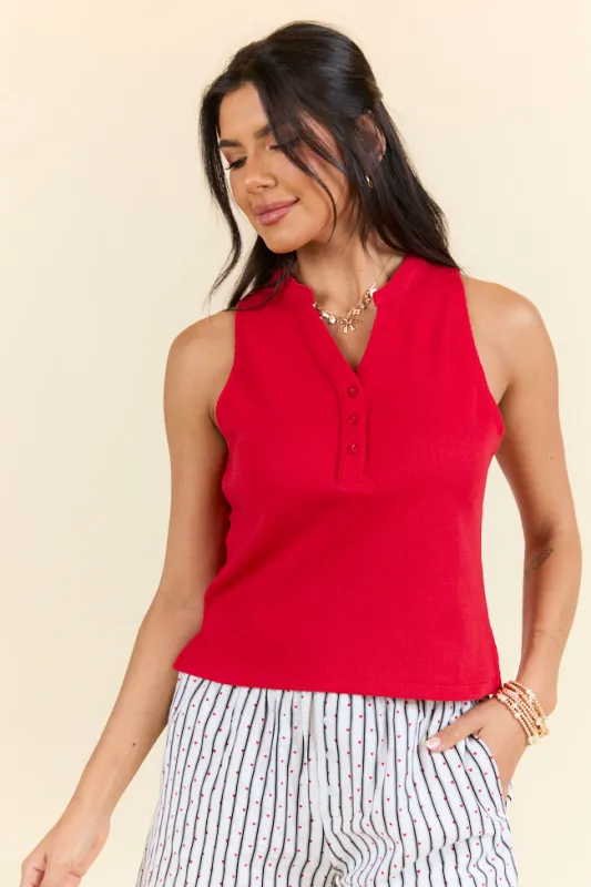 Just Breathe Red Waffle Knit Lounge Tank FINAL SALE sold by Pink Lily