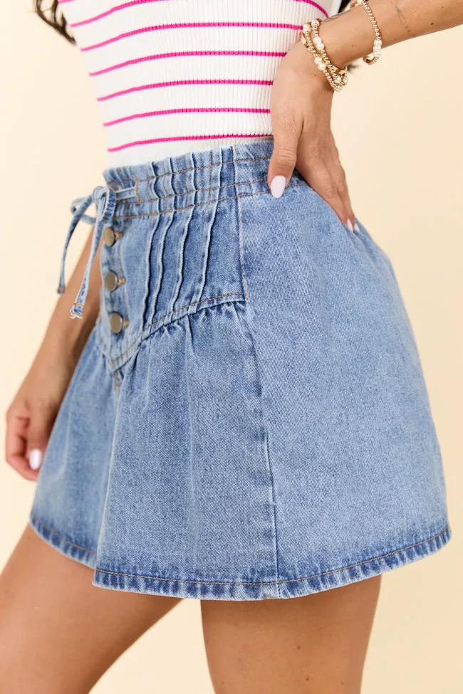 Little By Little Medium Wash Drawstring Denim Skirt FINAL SALE sold by Pink Lily product image thumbnail 3