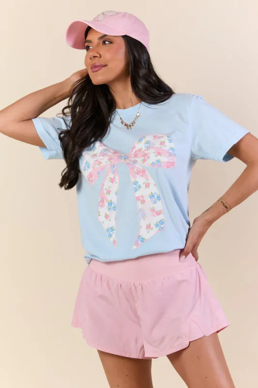 Floral Bow Chambray Graphic Tee sold by Pink Lily