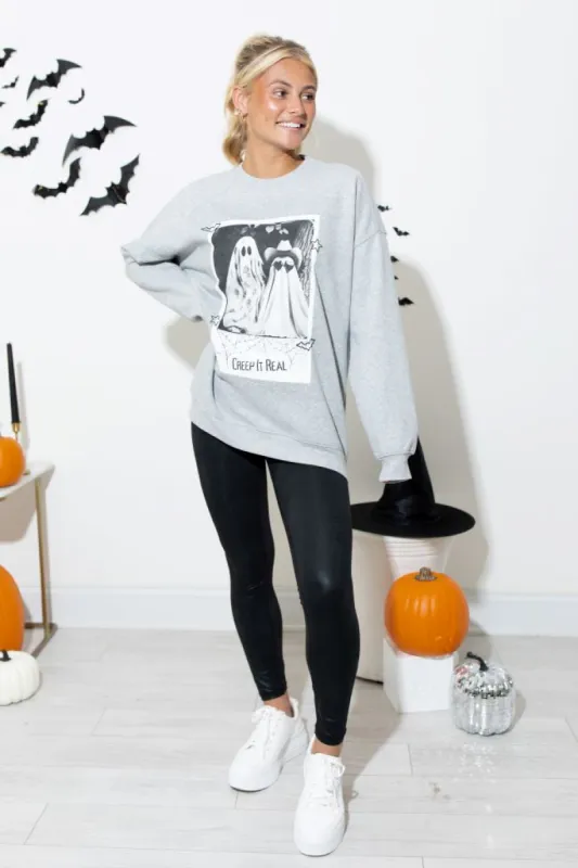 Creep It Real Light Grey Graphic Sweatshirt sold by Pink Lily