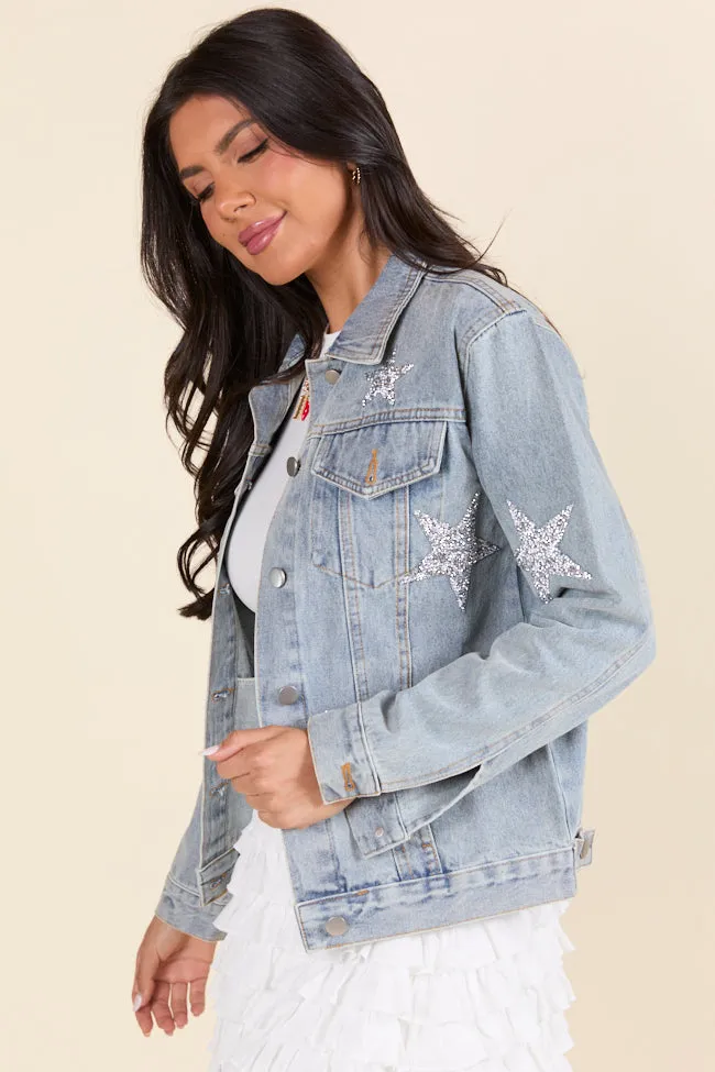 Brightest Night Light Wash Embellished Star Denim Jacket FINAL SALE sold by Pink Lily product image thumbnail 4