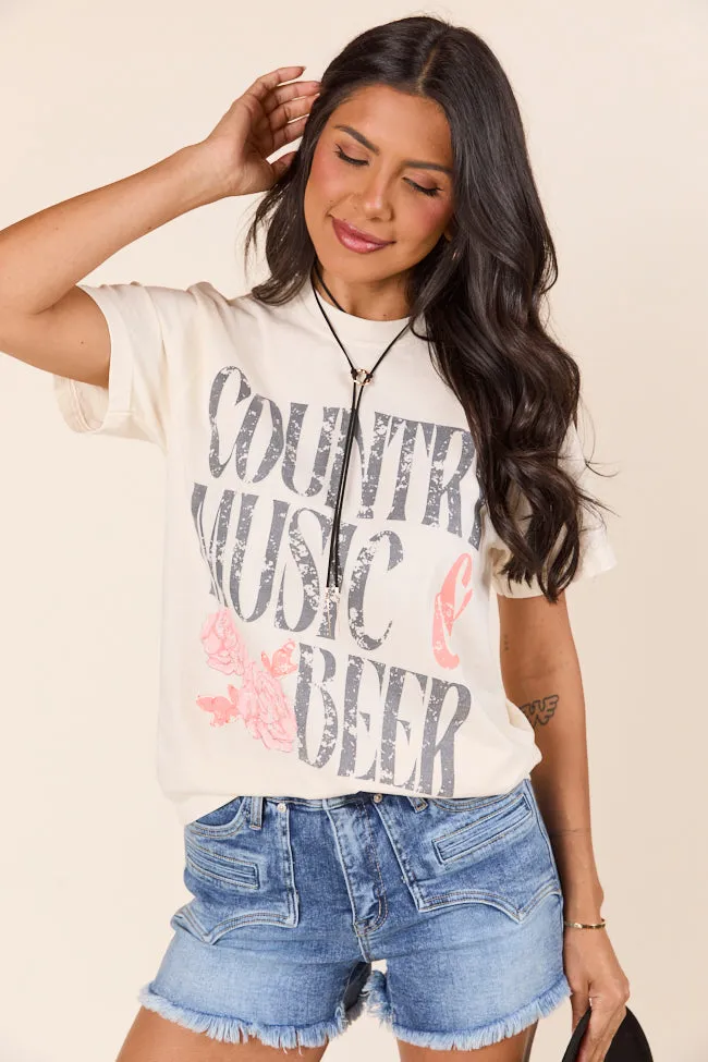 Country Music & Beer Ivory Graphic Tee sold by Pink Lily
