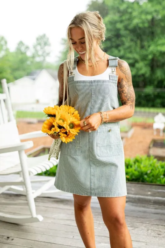 The Shelley Striped Overall Dress Holley Rojek X Pink Lily sold by Pink Lily