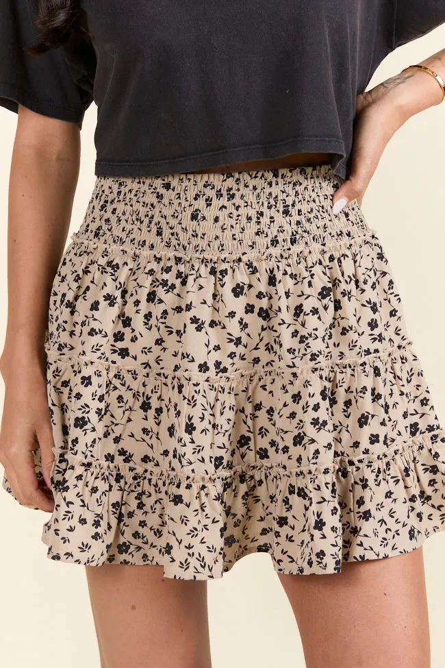 The Rachelle Tan and Black Floral Mini Skort Holley Rojek X Pink Lily sold by Pink Lily product image thumbnail 3