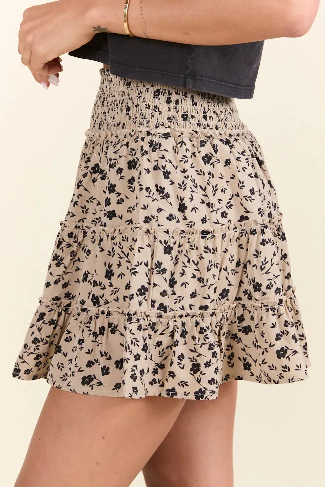 The Rachelle Tan and Black Floral Mini Skort Holley Rojek X Pink Lily sold by Pink Lily product image thumbnail 5