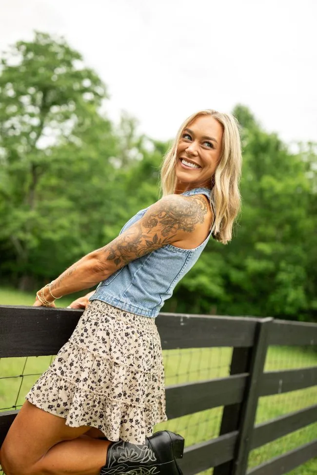 The Rachelle Tan and Black Floral Mini Skort Holley Rojek X Pink Lily sold by Pink Lily product image thumbnail 2