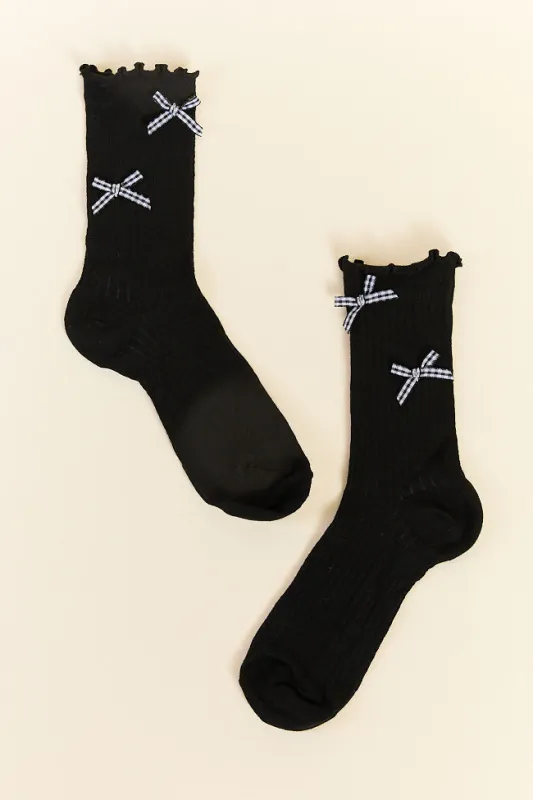 Black and White Gingham Bow Socks FINAL SALE sold by Pink Lily