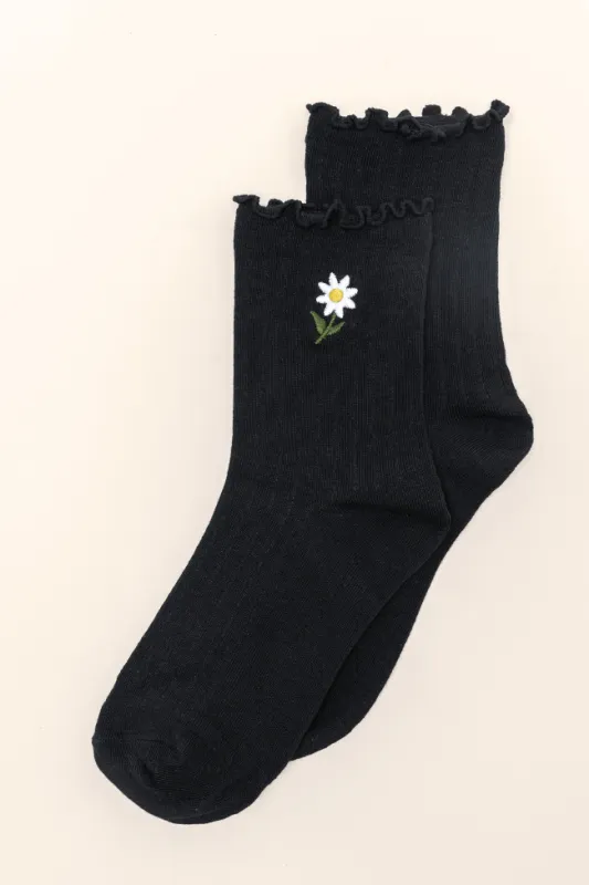 Black Daisy Crew Socks SALE sold by Pink Lily
