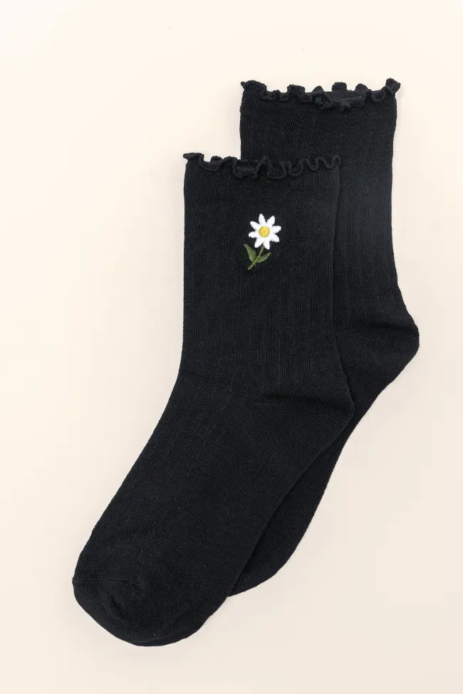 Black Daisy Crew Socks FINAL SALE sold by Pink Lily