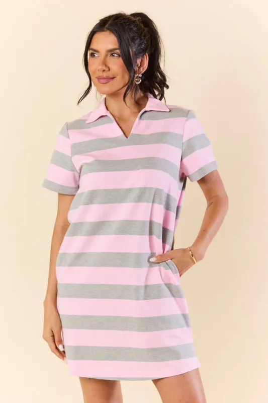 Play Your Games Pink and Grey Rugby Stripe Knit Dress FINAL SALE sold by Pink Lily