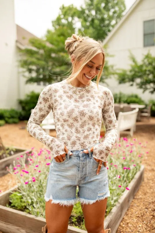 The Sydney Brown Floral Mesh Top Holley Gabrielle X Pink Lily sold by Pink Lily