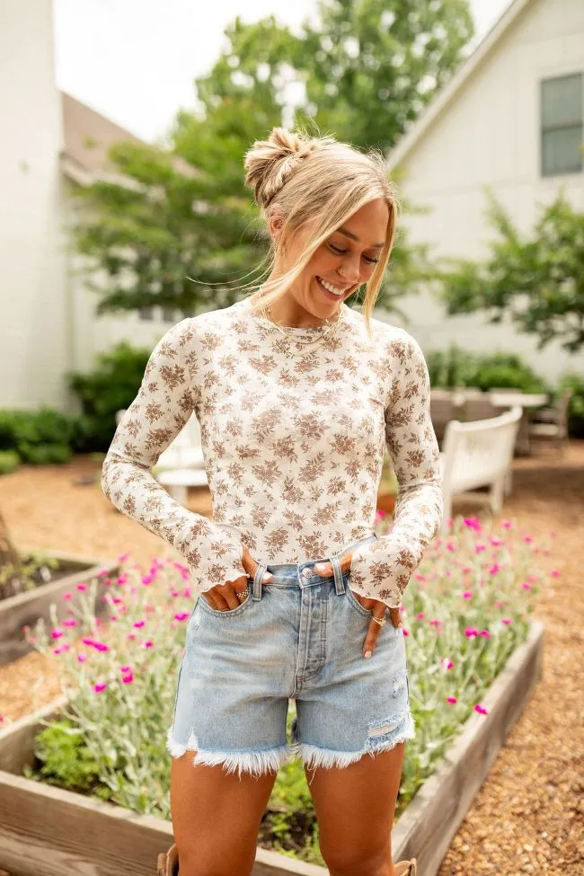 The Sydney Brown Floral Mesh Top Holley Gabrielle X Pink Lily sold by Pink Lily