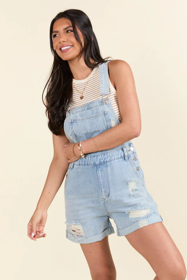 Amy Jo Medium Wash Distressed Cuffed Overalls FINAL SALE sold by Pink Lily product image thumbnail 3