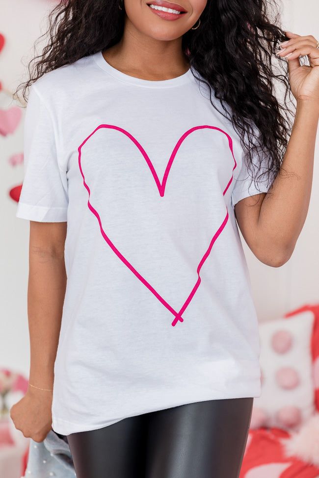 Heart Outline Pink White Bella Canvas Graphic Tee sold by Pink Lily product image thumbnail 3