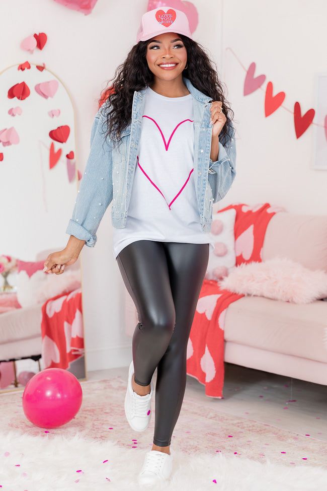 Heart Outline Pink White Bella Canvas Graphic Tee sold by Pink Lily product image thumbnail 2