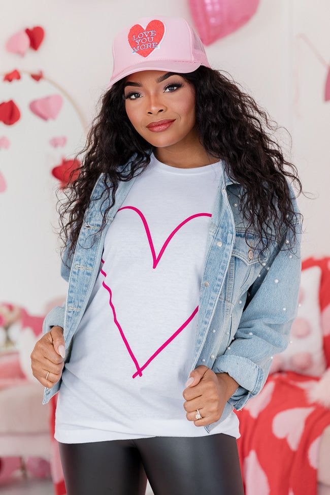 Heart Outline Pink White Bella Canvas Graphic Tee sold by Pink Lily product image thumbnail 4