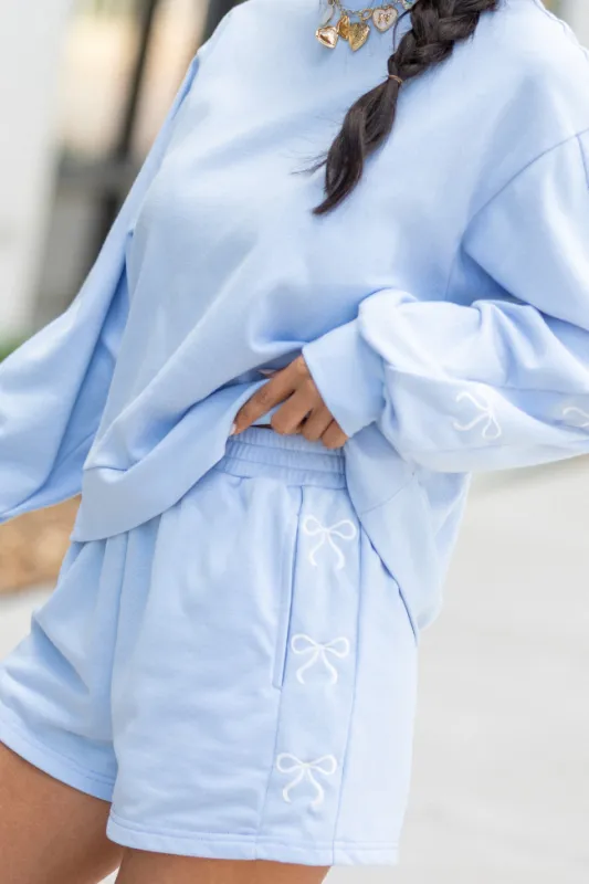 Just Imagine It Light Blue Bow Knit Shorts SALE sold by Pink Lily