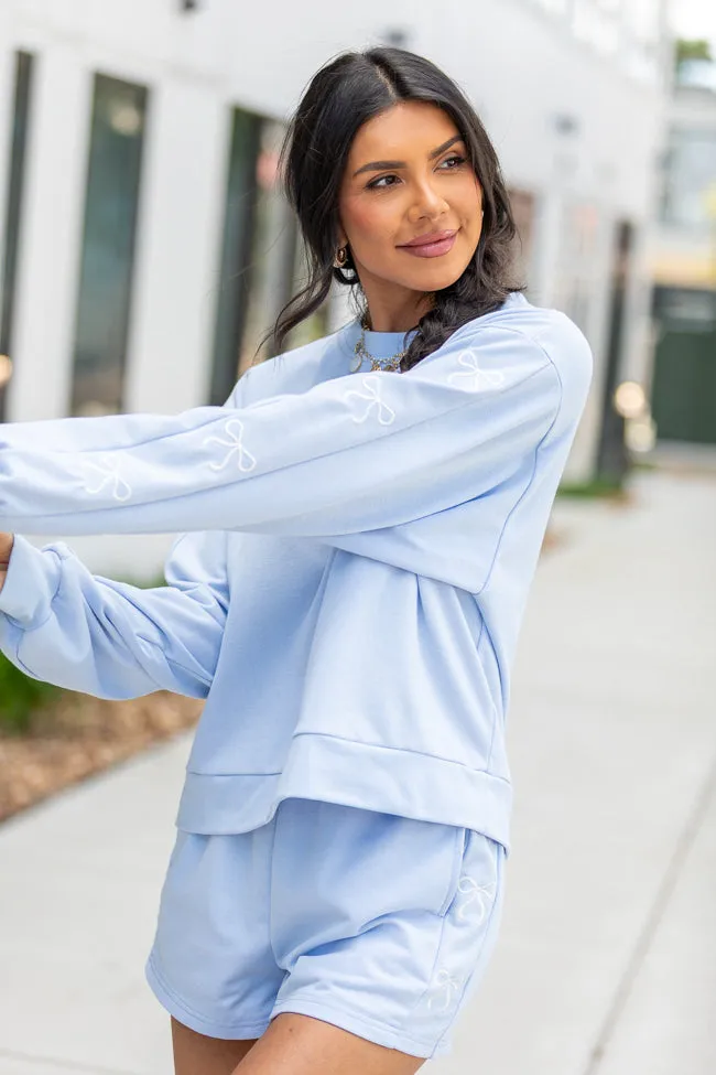 Just Imagine It Light Blue Bow Crewneck Long Sleeve Sweatshirt SALE sold by Pink Lily product image thumbnail 2