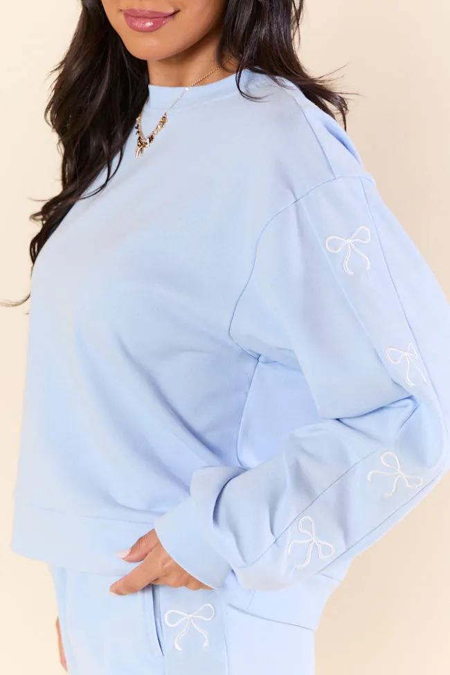 Just Imagine It Light Blue Bow Crewneck Long Sleeve Sweatshirt SALE sold by Pink Lily product image thumbnail 4