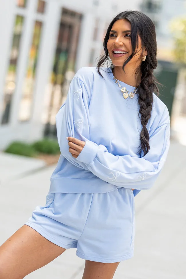 Just Imagine It Light Blue Bow Crewneck Long Sleeve Sweatshirt SALE sold by Pink Lily