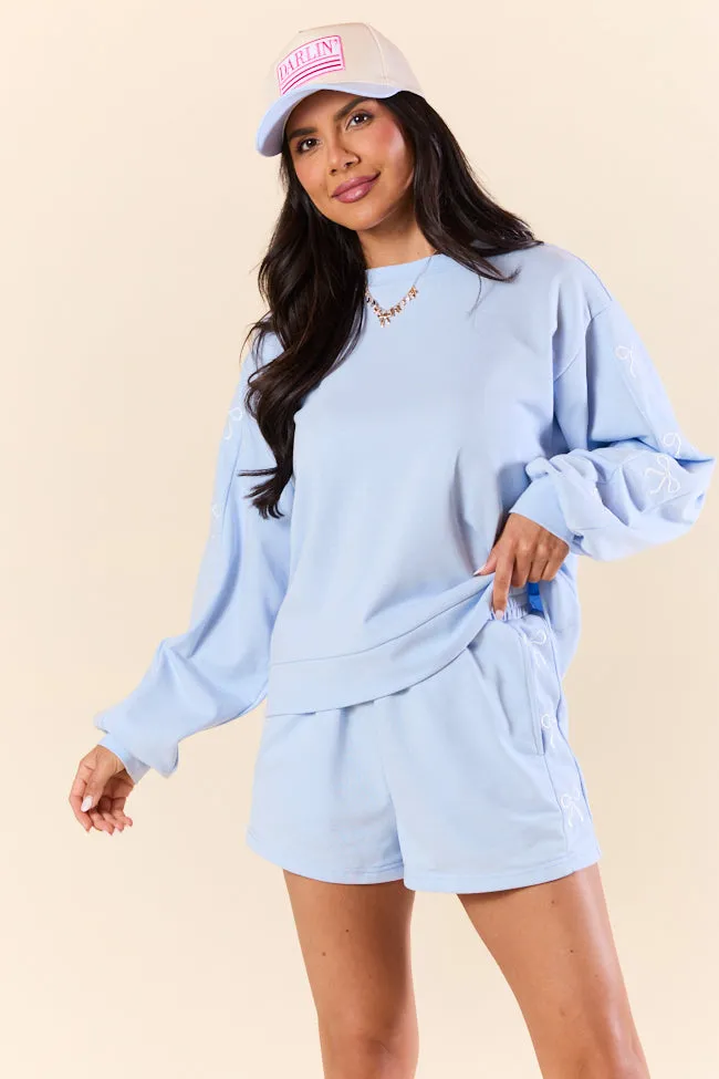 Just Imagine It Light Blue Bow Crewneck Long Sleeve Sweatshirt SALE sold by Pink Lily product image thumbnail 3