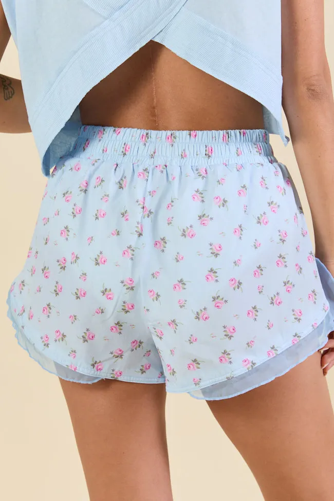 Rosy Rush Blue Print Ruffle Trim Active Shorts sold by Pink Lily product image thumbnail 5