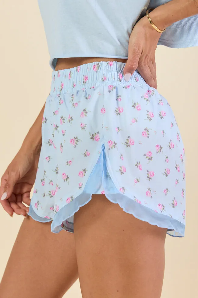 Rosy Rush Blue Print Ruffle Trim Active Shorts sold by Pink Lily product image thumbnail 4