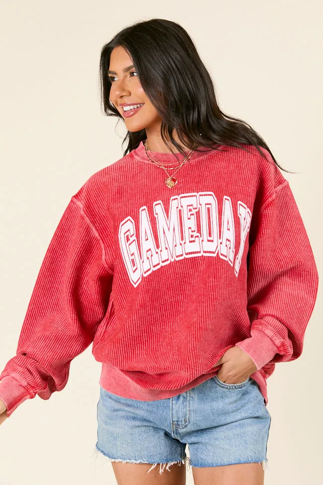Gameday Block Red Corded Graphic Sweatshirt FINAL SALE sold by Pink Lily